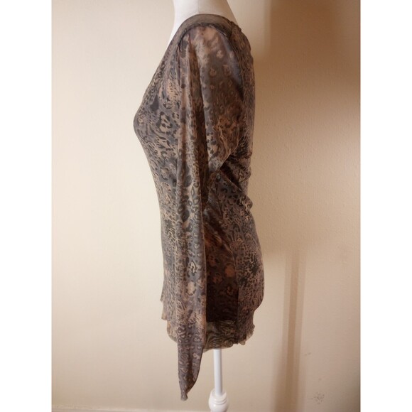 Pure Rebel Women's Shirt Lg. Beige Leopard Pattern Round Neck Long Sleeve Tee - Picture 3 of 9